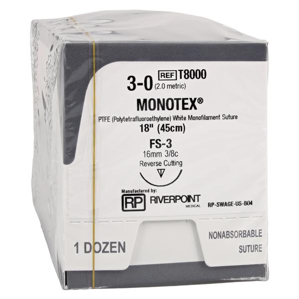 Monotex Suture 3-0 18" Dense Polytetrafluoroethylene Monofilament FS-3 Wt 12/Bx