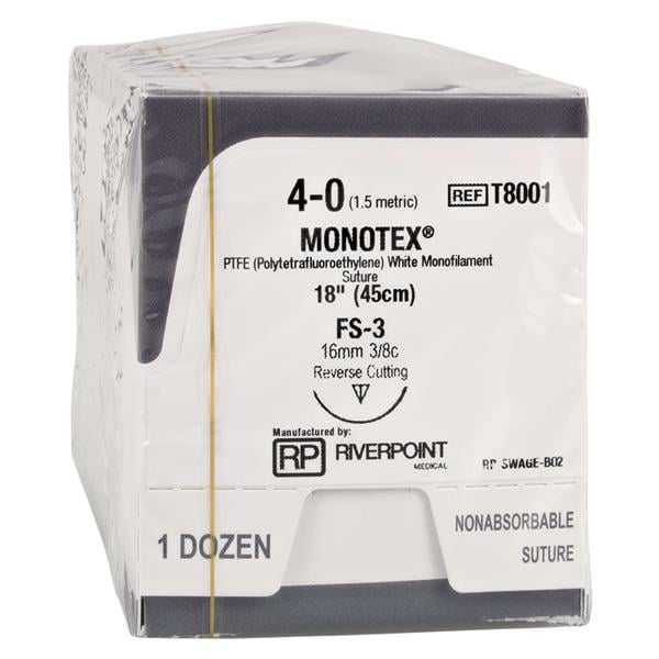 Monotex Suture 4-0 18" Dense Polytetrafluoroethylene Monofilament FS-3 Wt 12/Bx