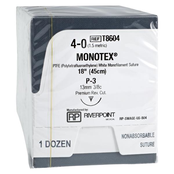 Monotex Suture 4-0 18" Dense Polytetrafluoroethylene Monofilament P-3 Wt 12/Bx