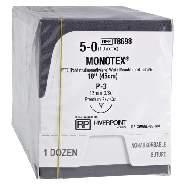 Monotex Suture 5-0 18" Dense Polytetrafluoroethylene Monofilament P-3 Wt 12/Bx