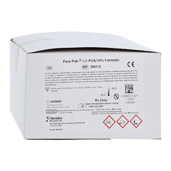 Para-Pak Transport System Formalin 10% Ea 10/bx, 12 BX/CA