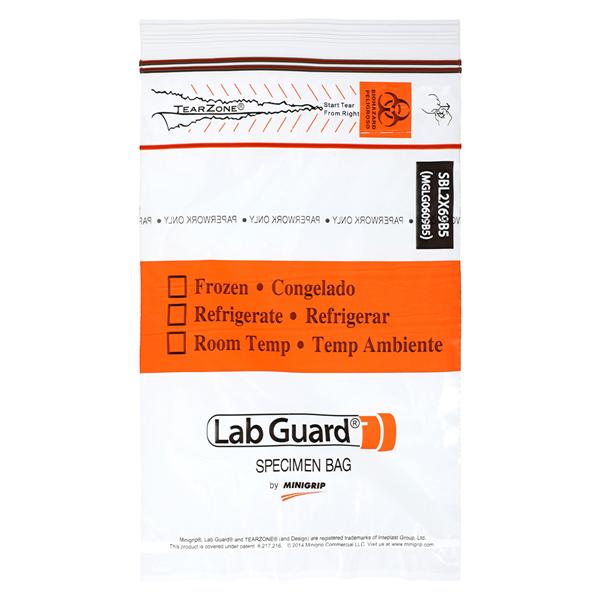 Lab Guard Specimen Transport Bag Clear/Orange Double Zip Closure w/ 3-Wall 50/Pk