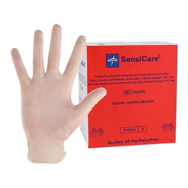 SensiCare Vinyl Exam Gloves Medium Beige Sterile