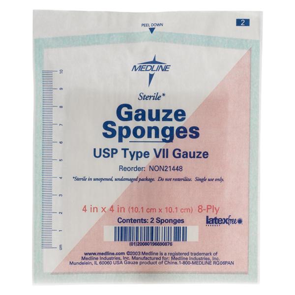 Cotton Gauze Sponge 4x4" 8 Ply Sterile Not Made With Natural Rubber Latex