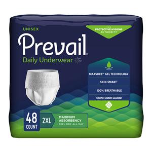 Prevail Incontinence Underwear Unisex 68-80" Moderate White Odor Guard 48/Ca