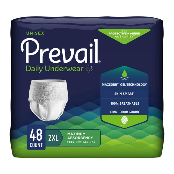 Prevail Incontinence Underwear Unisex 68-80" Moderate White Odor Guard 48/Ca