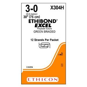 Ethibond Excel Suture 3-0 12-30" Polyester Braid Green 36/Bx