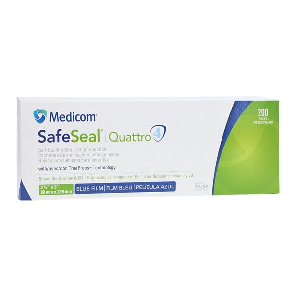 SafeSeal Quattro Sterilization Pouch Safe Seal 3.5 in x 9 in 200/Bx