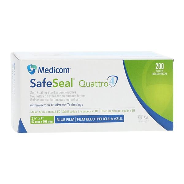 SafeSeal Quattro Sterilization Pouch 2.25 in x 4 in 200/Bx, 10 BX/CA