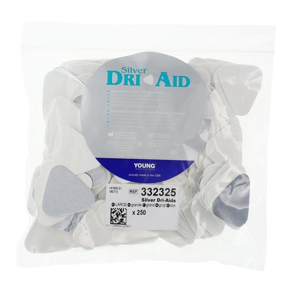 Dri-Aids Silver Silver Coated Cotton Roll Substitute White Large 250/Bx