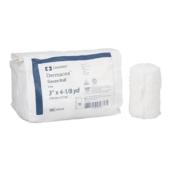 Dermacea Gauze Bandage Cotton Fluff 3"x4yd 3 Ply Non-Sterile 12/Bg, 8 BG/CA