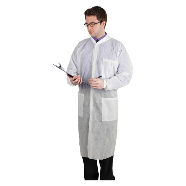 Lab Gown Polypropylene Medium White 10/Pk