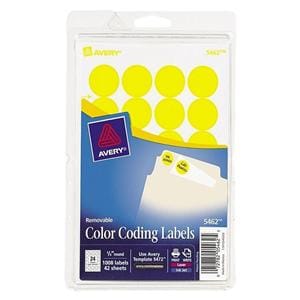 Removable Color-Coding Labels 3/4 in Dia Yellow 1008/Pack 1000/Pk