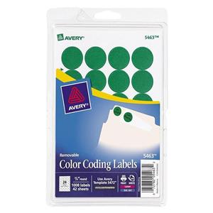 Removable Color-Coding Labels 3/4" Diameter Green 1000/Pk