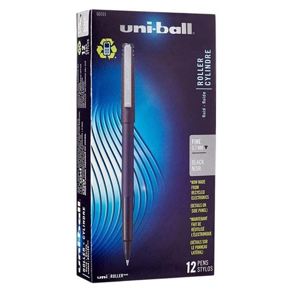 uni-ball Rollerball Fine Point 0.7 mm Pen Black 12/Pk