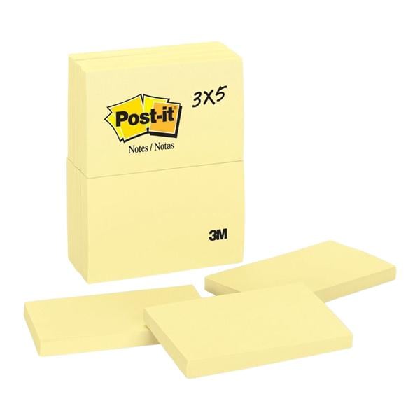 3 in x 5 in Notes Canary Yellow 100 Sheets/Pad 12/Pack 12/Pk