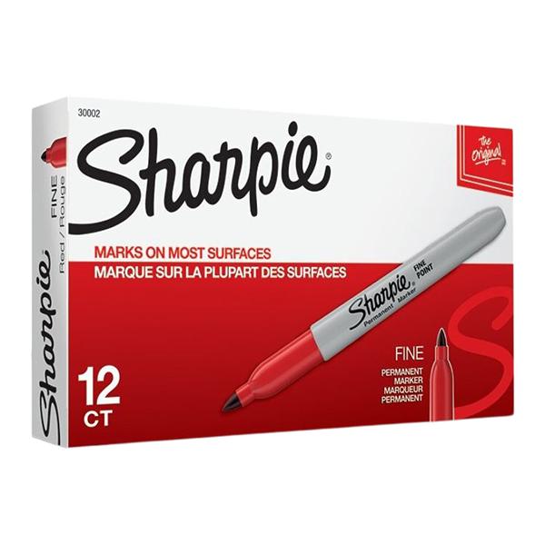 Sharpie Permanent Fine-Point Markers Red 12/Pack 12/Pk