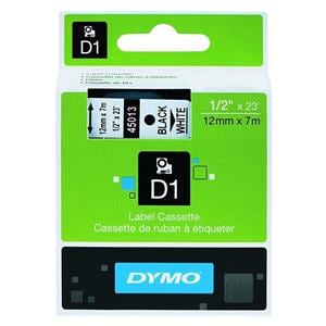 DYMO D1 45013 Black-On-White Tape 1/2 in x 23 ft 1/PK