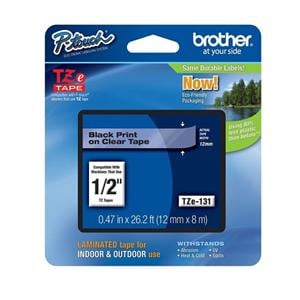 Brother TZe-131 Black-On-Clear Tape 0.5" x 26.2' 1/PK