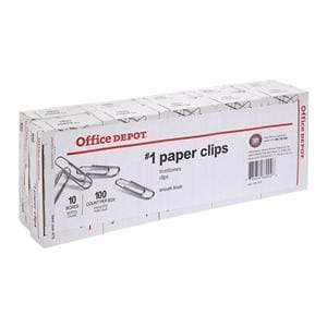 Paper Clips No. 1 Regular Silver 100 Clips Per Box 10/Pack Boxes 10Bx/100