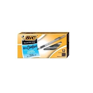 BIC Grip BallPt Pen Fine Point 0.8 mm White Barrel Black 12/Pack 12/Pk