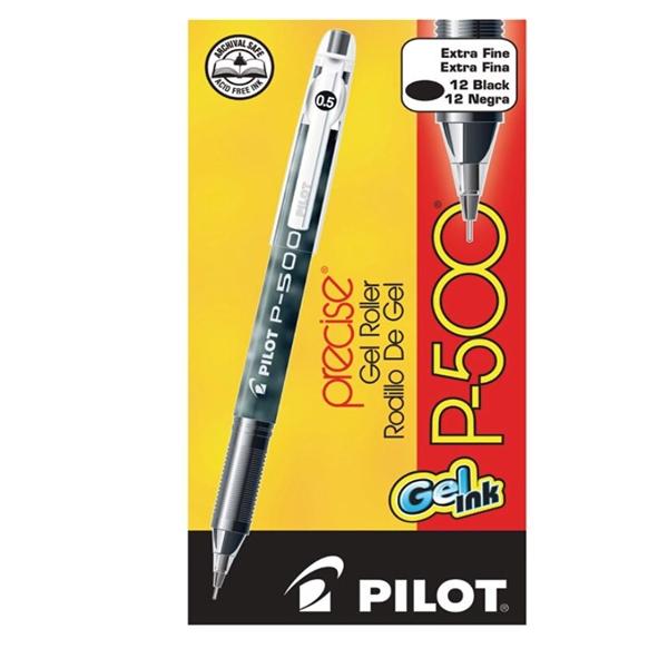 P-500 Gel Ink Rollerball Pen Extra Fine Point 0.5 mm Black 12/Pk