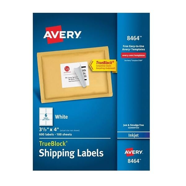 Avery White Inkjet Shipping Labels 3 1/3 in x 4 in 600/Box 600/Bx