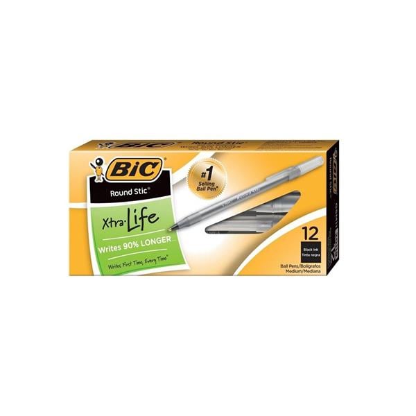 BIC Ballpoint Pen Medium Point 1.0 mm Translucent Barrel Black 12