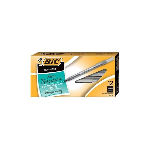 BIC Ballpoint Pen Fine Point 0.8 mm Translucent Barrel Black 12