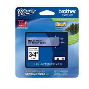 Brother TZe-141 Black-On-Clear Tape 0.75" x 26.2' 1/PK