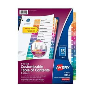 Avery Ready Index Table Of Contents Dividers 1-15 Tab Multicolor 1/PK