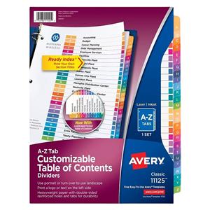 Avery Ready Index Table Of Contents Dividers A-Z Tab Multicolor 1/PK