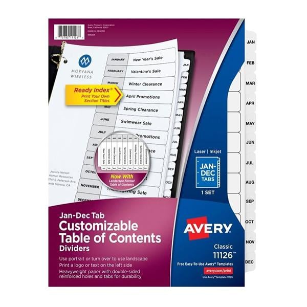 Avery Ready Index Table Of Contents Dividers Jan.-Dec. 1/PK