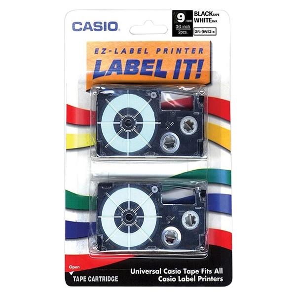 Casio XR9WE2S Black-On-White Tapes 3/8 in x 26 ft 2/Pk