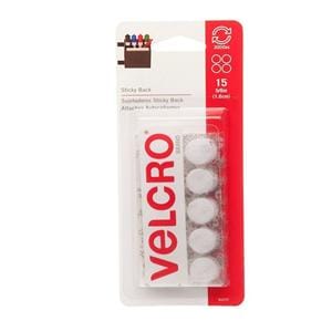 VELCRO Brand STICKY BACK Fasteners Coins 5/8 in White 15/Pack 15/Pk