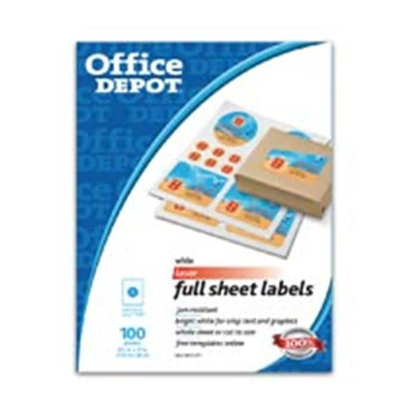 White Inkjet/Laser Perm Full-Sheet Label 8.5 in x 11 in 100/Box 100/Pk