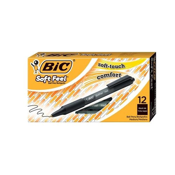 BIC Soft Feel Retracting BallPt Pen Medium Point 1.0 mm Black 12/Pk