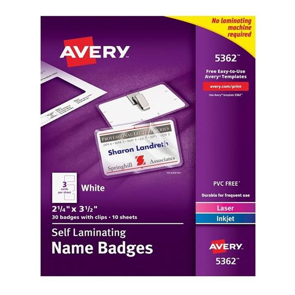 Avery Laminated I.D. Badges Cards & Clips Kit 30/Bx