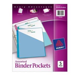 Avery Binder Pockets 8 1/2 in x 11 in Assorted 5/Pack 5/Pk