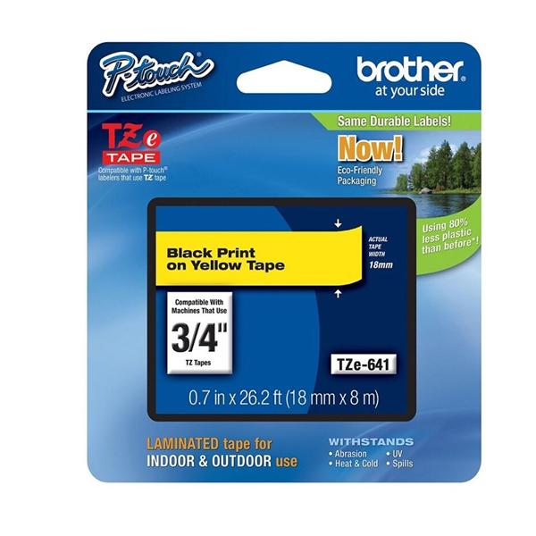 Brother TZe-641 Black-On-Yellow Tape 0.75 in x 26.2 ft 1/PK