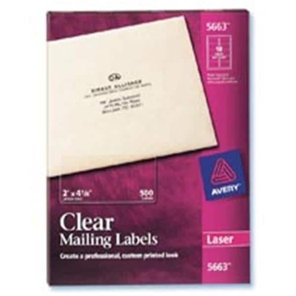 Avery Easy Peel Clear Laser Mailing Labels 2" x 4" Box Of 500 500/Bx