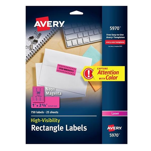 Laser Address Labels 1 in x 2 5/8 in Neon Magenta 750/Pack 750/Pk