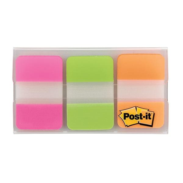 Durable Tabs 1 in x 1.5 in Green/Orange/Pink 22 Flags/Pad 3/Pack 1/PK