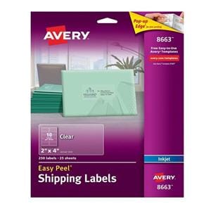 Avery Easy Peel Clear Inkjet Mailing Labels 2" x 4" Box Of 250 250/Bx