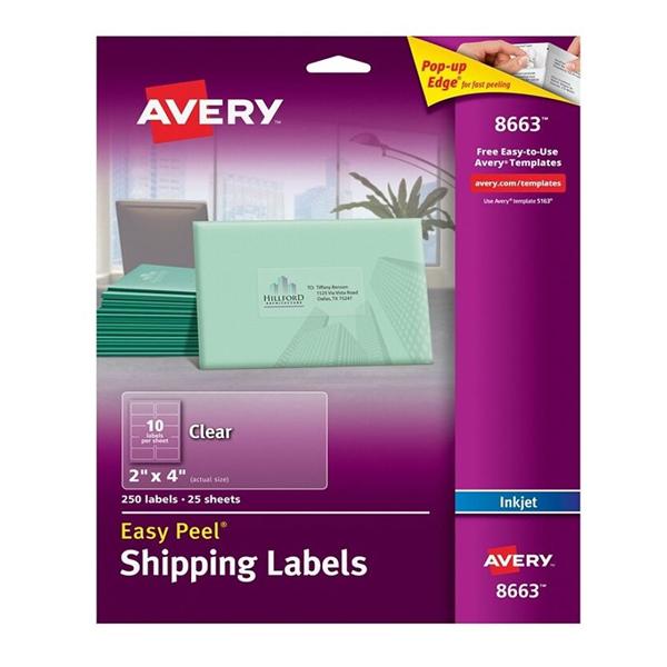 Avery Easy Peel Clear Inkjet Mailing Labels 2" x 4" Box Of 250 250/Bx