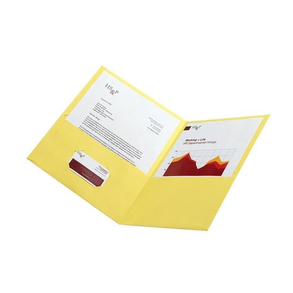 Leatherette Twin-Pocket Portfolios Yellow 10/Pk