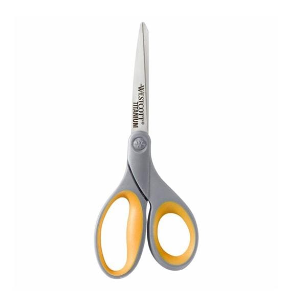 Westcott Titanium Bonded Scissors 8" Pointed Gray/Yellow Plastic/Rubber Ea