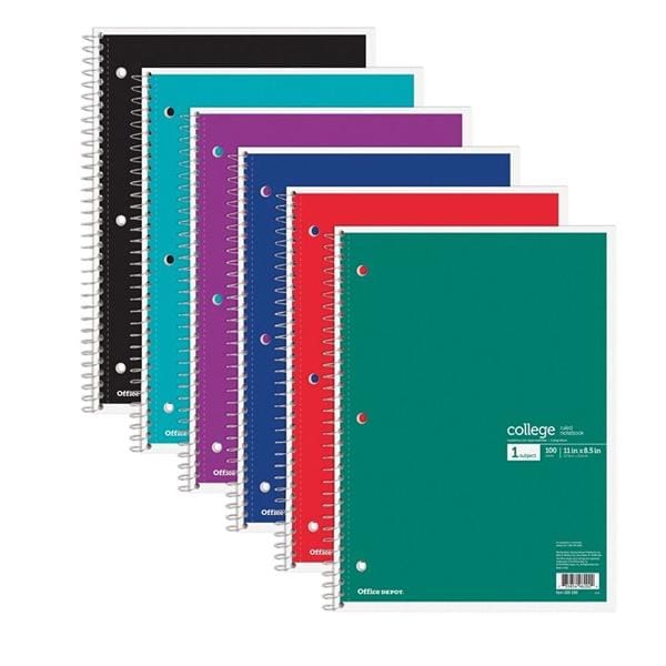 Wirebound Notebook 1 Subject College Ruled Assorted 8.5"x11"