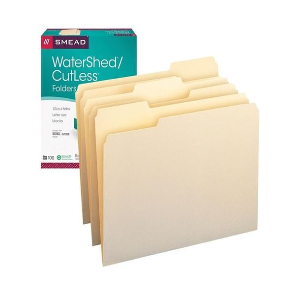 CutLess & WaterShed/CutLess File Folder 1/3 Cut Manila 100/Box 100/Bx