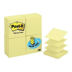 Pop-Up Notes 3 in x 3 in Canary Yellow 100 Sheets/Pad 24/Pack 24/Pk